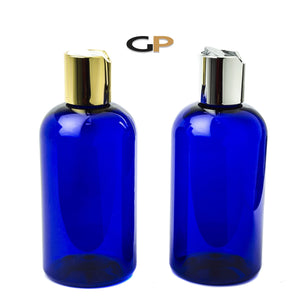 3 PREMIUM Amber 8 Oz Soap/Hand Cream, Shampoo/Conditioner Shiny 240ml MODERN PET Boston Round Plastic Bottles w/ Gold Disc Cap Dispenser