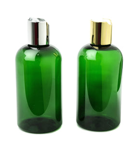 6 PREMIUM Green 8 Oz Soap/Hand Cream, Shampoo/Conditioner Shiny 240ml MODERN PET Boston Round Plastic Bottles w/ Silver Disc Cap Dispenser