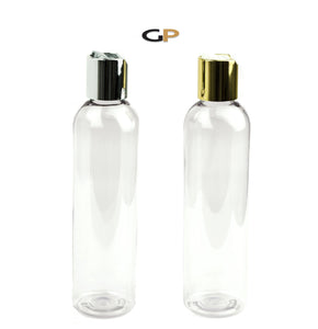3 LUXURY Black 8 Oz Soap/Hand Cream, Shampoo/Conditioner Shiny 240ml MODERN PET Cosmo Bullet Plastic Bottles w/ Metallic Disc Cap Dispenser