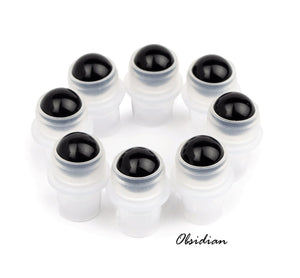 6 pc BLACK OBSIDIAN Roller Balls GEMSTONE Replacement Roller Ball Fitments Premium Rollon Natural Essential Oil Dram/10ml Glass Bottles