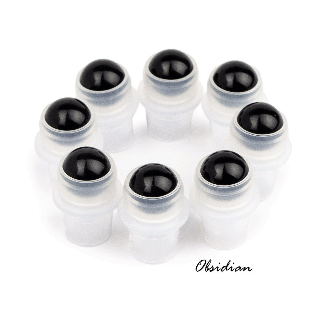6 pc BLACK OBSIDIAN Roller Balls GEMSTONE Replacement Roller Ball Fitments Premium Rollon Natural Essential Oil Dram/10ml Glass Bottles