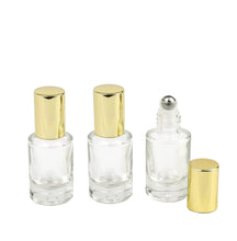 Load image into Gallery viewer, 12 LUXURY SILVER Caps, Cylindrical 5ml Clear Glass Roll-on Roller  Essential Oil Perfume Bottles Steel Balls, 1/6 Oz Essential Oil  5 ml