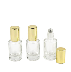 12 LUXURY SILVER Caps, Cylindrical 5ml Clear Glass Roll-on Roller  Essential Oil Perfume Bottles Steel Balls, 1/6 Oz Essential Oil  5 ml