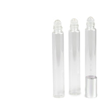 Load image into Gallery viewer, 3 ROSE QUARTZ Gemstone Rollerballs in LUXURY Long Slim Clear or Amber Glass 10ml Roll-on Perfume Bottles 1/3 Oz Essential Oil, Lip Gloss