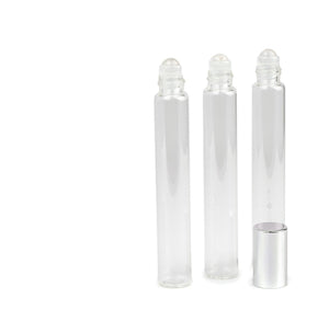 3 ROSE QUARTZ Gemstone Rollerballs in LUXURY Long Slim Clear or Amber Glass 10ml Roll-on Perfume Bottles 1/3 Oz Essential Oil, Lip Gloss