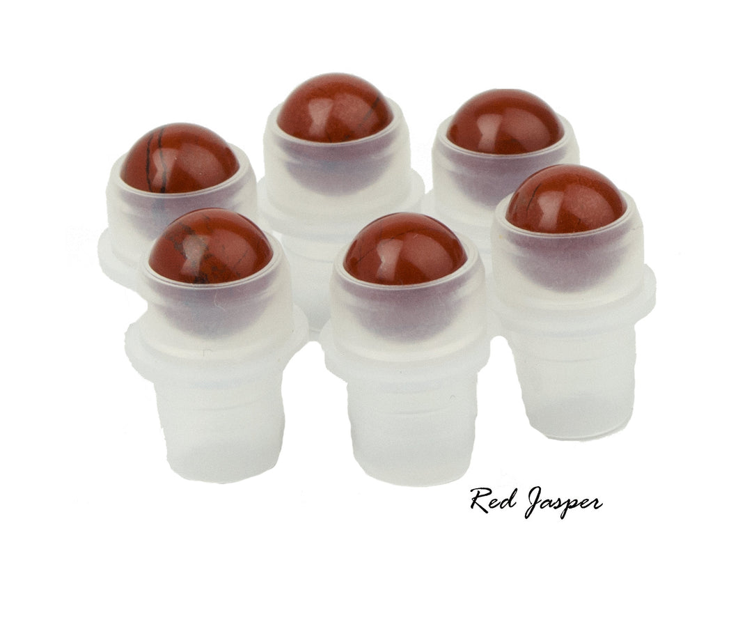 6 pc RED JASPER Roller Balls GEMSTONE Replacement Roller Ball Fitments Premium Rollon Natural Essential Oil Dram/10ml Glass Bottles