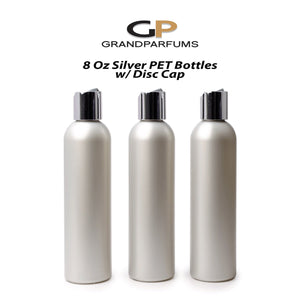 6 SILVER 8 Oz Soap/Shampoo/Conditioner 240ml MODERN PET Cosmo Bullet Plastic Bottles w/ White, Black, Gold or Silver Disc Cap Dispenser