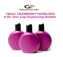 Load image into Gallery viewer, 3 LUXURY Disc Cap Dispensing PEARLIZED PLUM Cranberry PiNK Plastic 6 oz Round Bottles  180 ml Empty Packaging, Shampoo, Soap Squeezable