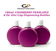 Load image into Gallery viewer, 3 LUXURY Disc Cap Dispensing PEARLIZED PLUM Cranberry PiNK Plastic 6 oz Round Bottles  180 ml Empty Packaging, Shampoo, Soap Squeezable