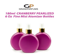 Load image into Gallery viewer, 6 LUXURY Atomizer Bottles PEARLiZED PLUM Cranberry PiNK Plastic 6 Oz Shiny Gold, Silver Atomizer Spray Caps 180ml Empty Packaging DIY