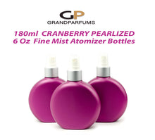 Load image into Gallery viewer, 6 LUXURY Atomizer Bottles PEARLiZED PLUM Cranberry PiNK Plastic 6 Oz Shiny Gold, Silver Atomizer Spray Caps 180ml Empty Packaging DIY