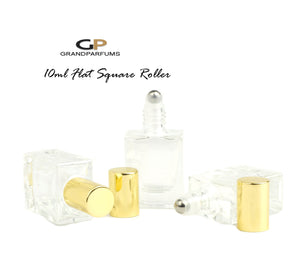 6 Pcs SQUARE Essential Oil Rollers, Ultra LuXURY 10ml FLAT SQUARE Glass Bottles Gold or Silver Caps Perfume Oil Blends | Steel Rollers