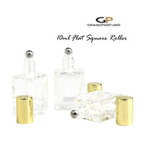 Load image into Gallery viewer, 6 Pcs SQUARE Essential Oil Rollers, Ultra LuXURY 10ml FLAT SQUARE Glass Bottles Gold or Silver Caps Perfume Oil Blends | Steel Rollers