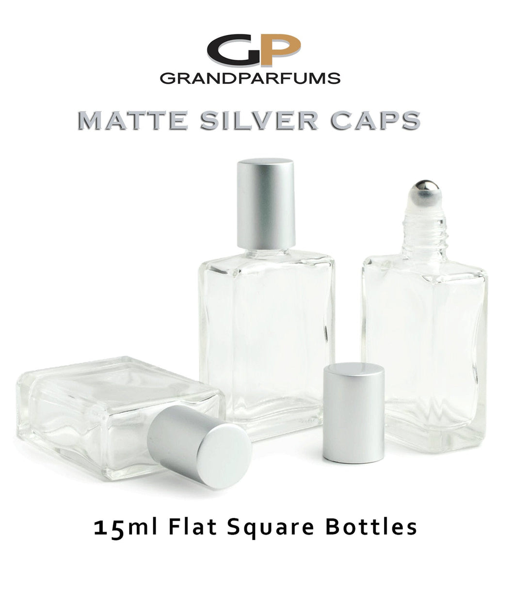 3 LUXURY MATTE Silver Caps SQUARE 15ml Clear Glass Roller Perfume Bottles Stainless Steel Ball 1/2 Oz for Essential Oil Blends Private Label