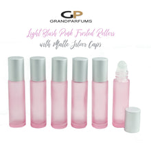 Load image into Gallery viewer, BLUSH Frosted PINK 10ml Roller Bottles, AMETHYST Glass or Steel Rollerballs Rose Pink Glass Matte Gold Caps, 6 Units, Best Price