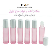 Load image into Gallery viewer, BLUSH Frosted PINK 10ml Roller Bottles, AMETHYST Glass or Steel Rollerballs Rose Pink Glass Matte Gold Caps, 6 Units, Best Price