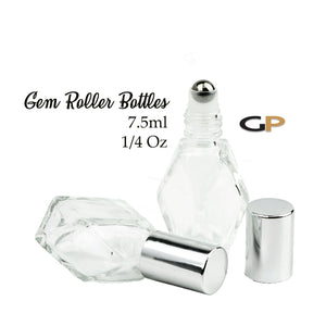 6 LUXURY GEO Rollon Bottles Diamond Shape 7.5ml GEM Gold or Silver Caps Roller Perfume Bottles Stainless STeeL Balls, 1/4 Oz Essential Oil