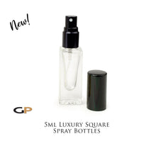 Load image into Gallery viewer, 6 Pcs 5ml SQUARE Atomizer Bottles Glass Bottle, SILVER, BLACK or GOLD Caps Perfume Bottles 1/6 Oz
