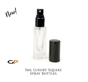 6 Pcs 5ml SQUARE Atomizer Bottles Glass Bottle, SILVER, BLACK or GOLD Caps Perfume Bottles 1/6 Oz