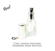 Load image into Gallery viewer, Single GEO 7.5ml Atomizer Bottle Gem Diamond Shape Clear LUXURY Glass SiLVER, BlaCK or GoLD Caps Perfume Essential Oil, 1/4 Oz Fine Mist