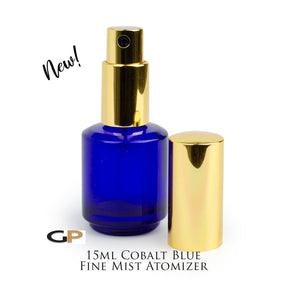 3 Pieces - 15ml LUXURY PERFUME ATOMIZER Empty Cobalt Blue Glass Bottle w/ Gold, Black or Silver Cap 1/2 Oz ,Cologne Essential Oil Bottle