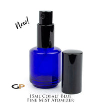 Load image into Gallery viewer, 3 Pieces - 15ml LUXURY PERFUME ATOMIZER Empty Cobalt Blue Glass Bottle w/ Gold, Black or Silver Cap 1/2 Oz ,Cologne Essential Oil Bottle