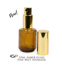 Load image into Gallery viewer, 3 Pieces - 15ml LUXURY PERFUME ATOMIZER Empty Amber Glass Bottle w/ Gold, Black or Silver Cap 1/2 Oz Cologne Essential Oil Blend Bottle