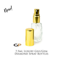 Load image into Gallery viewer, Single GEO 7.5ml Atomizer Bottle Gem Diamond Shape Clear LUXURY Glass SiLVER, BlaCK or GoLD Caps Perfume Essential Oil, 1/4 Oz Fine Mist