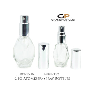 Essential Oil Spray Bottles, .5 Oz or .25 Oz Perfume Atomizer Empty Glass Fine Mist Bottle GEO/GEM with Shiny Gold Cap 15ml or 7.5ml