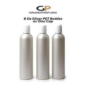 6 SILVER 8 Oz Soap/Shampoo/Conditioner 240ml MODERN PET Cosmo Bullet Plastic Bottles w/ White, Black, Gold or Silver Disc Cap Dispenser