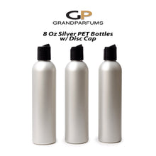 Load image into Gallery viewer, 6 SILVER 8 Oz Soap/Shampoo/Conditioner 240ml MODERN PET Cosmo Bullet Plastic Bottles w/ White, Black, Gold or Silver Disc Cap Dispenser