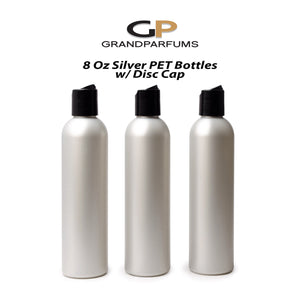 6 SILVER 8 Oz Soap/Shampoo/Conditioner 240ml MODERN PET Cosmo Bullet Plastic Bottles w/ White, Black, Gold or Silver Disc Cap Dispenser