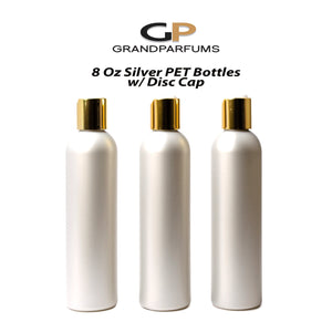 6 SILVER 8 Oz Soap/Shampoo/Conditioner 240ml MODERN PET Cosmo Bullet Plastic Bottles w/ White, Black, Gold or Silver Disc Cap Dispenser