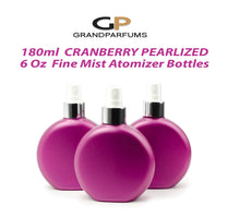 Load image into Gallery viewer, 6 LUXURY Atomizer Bottles PEARLiZED PLUM Cranberry PiNK Plastic 6 Oz Shiny Gold, Silver Atomizer Spray Caps 180ml Empty Packaging DIY