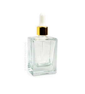 50ml SQUARE Glass Dropper Bottle - PREMIUM Heavyweight Base, Luxury Aluminum Metallic Collar | Single Unit