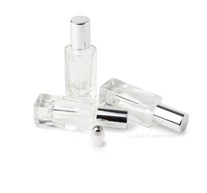 24 LUXURY SQUARE Slim 5ml Clear Glass Roll-on, Gold Caps Roller Perfume Bottles Stainless STEEL Ball Fitment, 1/6 Oz Essential Oil,  5 ml