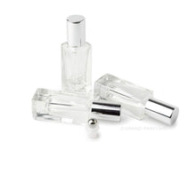 Load image into Gallery viewer, 12 LUXURY SQUARE Slim 5ml Clear Glass Roll-on, Gold Caps Roller Perfume Bottles Stainless STEEL Ball Fitment, 1/6 Oz Essential Oil,  5 ml