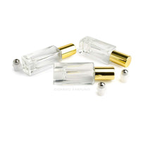 Load image into Gallery viewer, 12 LUXURY SQUARE Slim 5ml Clear Glass Roll-on, Gold Caps Roller Perfume Bottles Stainless STEEL Ball Fitment, 1/6 Oz Essential Oil,  5 ml