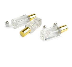 24 LUXURY SQUARE Slim 5ml Clear Glass Roll-on, Gold Caps Roller Perfume Bottles Stainless STEEL Ball Fitment, 1/6 Oz Essential Oil,  5 ml