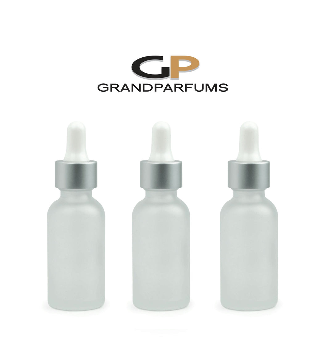 6 LUXURY MATTE SILVER Dropper Caps on 30ml Frosted Glass Bottles