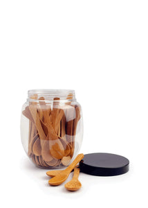 50 MINI BAMBOO Wood Spoons in Jar 3.5" Mini Natural Spoons for Kitchen Honey Bath Salt, DIY Favors, Salt, Spice, Seasoning, Jam  Storage