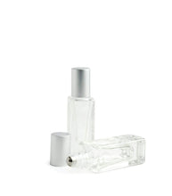 Load image into Gallery viewer, 12Pcs 5ml Roller Bottles, MATTE Gold/Silver Caps LUXuRY SQUARE Clear Glass Perfume Roll-on Stainless STEEL Roller, 1/6 Oz Essential Oil