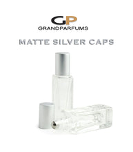 Load image into Gallery viewer, 24Pcs 5ml Roller Bottles w/ MATTE Gold/Silver Caps LUXuRY SQUARE Clear Glass Perfume Roll-ons Stainless STEEL Roller, 1/6 Oz Essential Oil