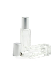 Load image into Gallery viewer, 12Pcs 5ml Roller Bottles, MATTE Gold/Silver Caps LUXuRY SQUARE Clear Glass Perfume Roll-on Stainless STEEL Roller, 1/6 Oz Essential Oil