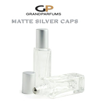 Load image into Gallery viewer, 24Pcs 5ml Roller Bottles w/ MATTE Gold/Silver Caps LUXuRY SQUARE Clear Glass Perfume Roll-ons Stainless STEEL Roller, 1/6 Oz Essential Oil