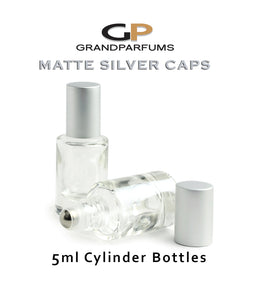 6 LUXURY SILVER Caps, Cylindrical 5ml Clear Glass Roll-on Roller  Essential Oil Perfume Bottles Steel Balls, 1/6 Oz Essential Oil  5 ml