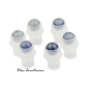 11pc Set NATURAL GeMSTONE Replacement Roller Ball Fitments PREMIUM CRYSTAL Rollers for Standard 5ml/10ml Bottles (4 Free Resin Rollers)