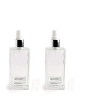 Load image into Gallery viewer, 6 LUXURY 100ml PERFUME Spray Bottle, 3.4 Oz Cubic ATOMIZER Empty Glass Bottle Cube Shape 100ml Silver Gold Caps Private Label Packaging