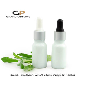 Mini Essential Oil Frosted Glass Dropper Bottles w/ White Cap 5ml, 10ml | Single Unit