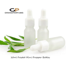 Load image into Gallery viewer, 6 Units Mini Dropper Bottles Frosted Clear or Black Matte Glass w/ White Cap 5ml, 10ml